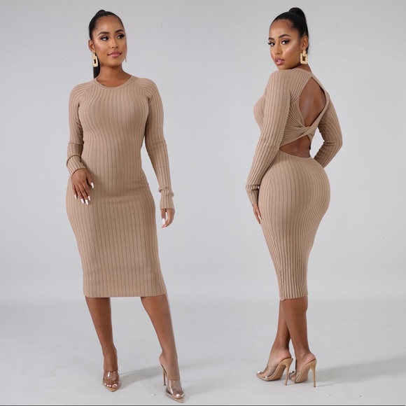 ✨Last Small✨Long Sleeve Taupe Bodycon Dress - Picture 2 of 3